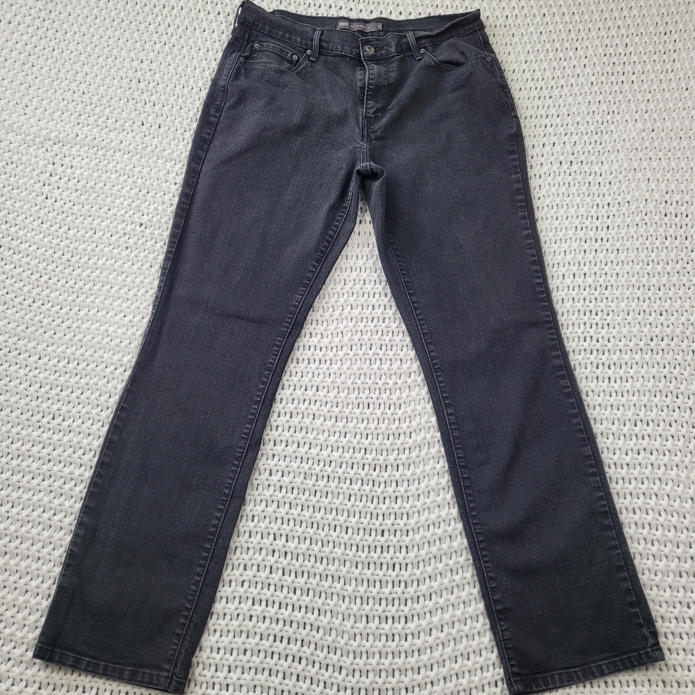 Levi’s Women’s Size 12 505 Straight Leg Black Stretch Denim Jeans Dark Wash